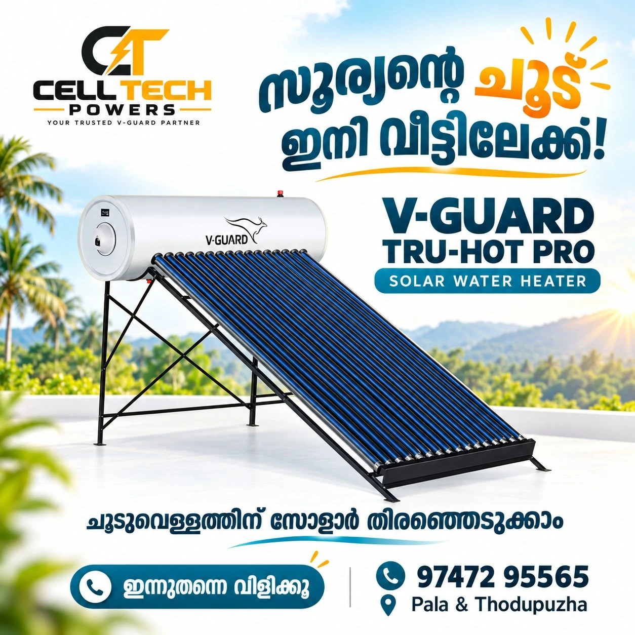 V-Guard Tru Hot Pro solar water heater — Celltech Powers