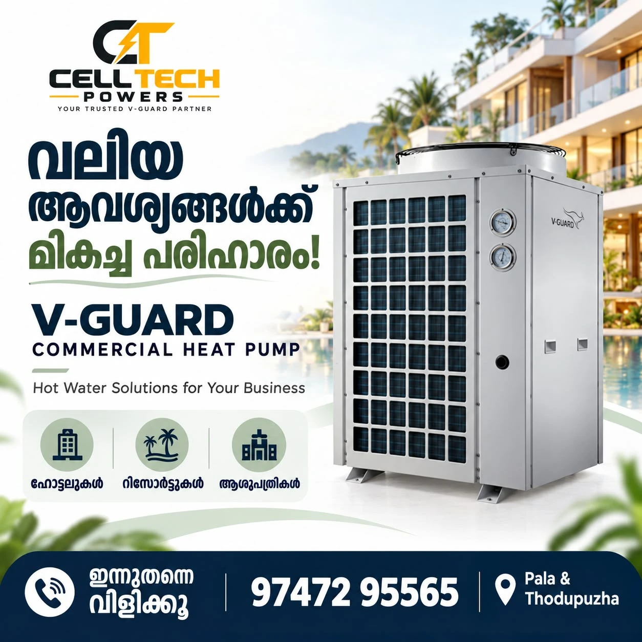 V-Guard commercial heat pump — Celltech Powers