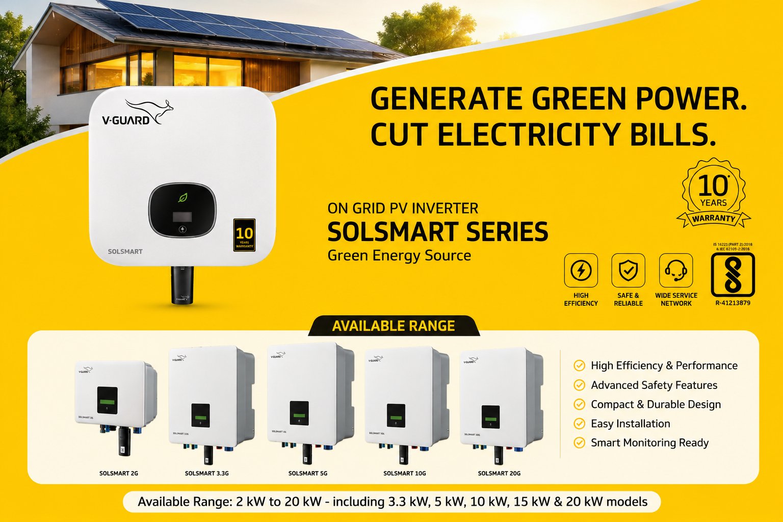 V-Guard Solsmart Series on-grid PV inverter range and benefits