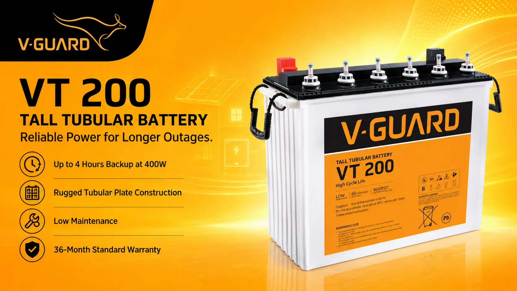 V-Guard VT 200 tall tubular inverter battery